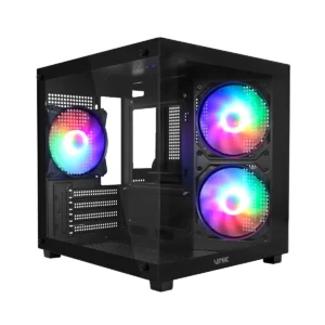 Gabinete Gamer Vinik G-Cube Preto Vidro Temperado C/ 3 Fans